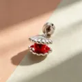 Boucle d'oreille élégante en forme de coquillage en acier titane avec perle rouge - Vis Externe Alliage de Titane - Rouge
