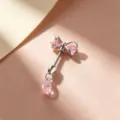 Süßer Piercing-Stecker mit rosa Kristall-Schleife und silbernem Finish für Damen - Rosa Schleife + Rosa Tropfen (A509-4) / Titanlegierung Außenspirale / Silber/Rosa