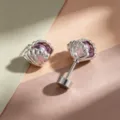 Pink starfish and shell piercing earrings with purple bead from the Dopamine Ocean series - A508-3# Purple + Pink Drip Oil (Titanium Alloy External Spiral)