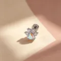 Cute paw-shaped cartilage stud earring with micro-set cubic zirconia and opal stone - A727-7# AB Multicolor (Stainless Steel External Spiral)