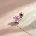 Sweet pink cubic zirconia cat paw stud earring made of titanium with a silver finish - A727-6# Pink (Stainless Steel External Spiral)