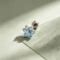 Elegant light blue zircon paw print cartilage stud earring crafted in silver titanium metal - A727-2# Light Sea Blue (Titanium Alloy External Spiral)