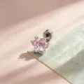 Cute pink and clear cat paw zirconia cartilage stud earring in polished titanium steel - A727-3# Pink White (Titanium Alloy External Spiral)