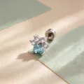 Sweet titanium paw-shaped stud earring with a blue heart zircon and clear crystals - A727-4# Blue White (Titanium Alloy External Spiral)