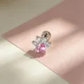 Sweet pink heart zircon cat paw stud earring in silver-toned titanium alloy for cartilage - A727-8# Pink Heart + White Paw (Titanium Alloy External Spiral)