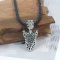Vintage silver arrowhead pendant necklace with Valknut symbol on black braided cord. - Odin Valknut Rune