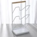 Moderner japanischer weißer 3-Stufen-Topfdeckelhalter aus Eisen mit Holzgriff und Schale - Dreilagig