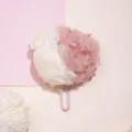 Großer zweifarbiger Bade-Duschschwamm in Creme und Altrosa mit praktischer Kordel - Rosa
