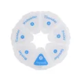 Organisateur de pilules portable circulaire de sept jours en plastique avec étiquettes bleues - Transparent
