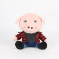 Detailansicht eines John Pork Plüschtiers mit Schweinekopf und Karo-Jacke. - Höhe 23CM / Rotes Hemd Stil