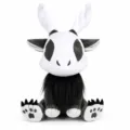 Vorderansicht des einzigartigen Goth Deerman Cryptid Plüschtiers mit weißem Geweih - 34cm Höhe / Schwarz Weiß