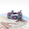 Handgewebtes farbenfrohes Freundschaftsarmband mit einem lebendigen ethnischen Rautenmuster - A#(15) Dunkelblau Cyan Rosa Orange