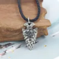 Vintage Viking arrowhead pendant necklace with Vegvisir symbol and black braided cord - Pirate Spear Rune