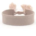 Plain woven ethnic style bracelet in beige with tassel ends for DIY custom embroidery - Beige (B174)