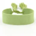 Solid light green woven ribbon bracelet with adjustable tassel ties for DIY embroidery - Light Green (B246)