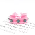 Rosa gewebtes Boho-Armband mit Retro-Metallnieten und blauem Türkis - Stil 14
