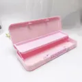 Pink double layer pencil case with password lock, cute plastic student stationery storage box. - Pink