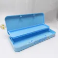 Fashion minimalist password lock double layer pencil case cute kids stationery storage box. - Blue