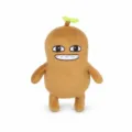 Detailansicht des lustigen Potato Boy Plüschtiers mit Spross und breitem Grinsen - 17*10*24cm / Hellbraun