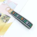 Boho Ethno-Blumen-Jacquard-Handgelenk-Lanyard-Schlüsselanhänger für Damen mit goldfarbenem Ring - Schwarz Lila Orange Floral (K)