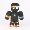 Detailansicht der ClownPierce Minecraft Plüschfigur mit bunten Regenbogen-Pixelmustern. - Schwarz
