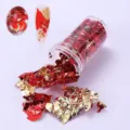 Red and gold nail art foil flakes in bottle for manicures and DIY crafts decoration - Red and Gold