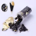 Fiocchi di lamina metallica oro e nero professionali in bottiglia per decorazione nail art - Nero e Oro