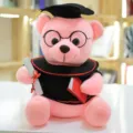 Schattige roze afstudeer teddybeer knuffel met doctoraal hoed en toga uniek cadeau - Roze beer / 28cm (0,25kg)