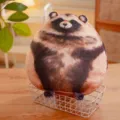 Round raccoon dog plush pillow cushion with realistic animal print for home decor - 25cm / Civet Cat