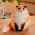Chubby round fox plush pillow with realistic fur print shown on a wooden table - 25cm / Fox