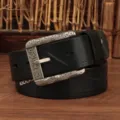 Cintura da uomo in vera pelle rétro con fibbia vintage ad ardiglione, stile casual per jeans. - 105cm / Nero