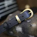 Retro genuine leather belt with horseshoe buckle, minimalist casual women's vintage waist strap. - Black