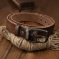Cintura in vera pelle vintage per uomo donna fibbia ad ardiglione marrone casual - 105cm / Caffè