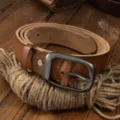 Cintura in vera pelle in stile rétro con fibbia ad ardiglione in metallo per tutti. - 105cm / Kaki