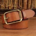 Cintura in vera pelle marrone rétro con fibbia in metallo vintage, stile casual ed elegante. - 105cm / Kaki