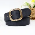 Cintura rétro in vera pelle da donna con fibbia in ottone vintage e motivo a barca a vela. - 105cm / Nero