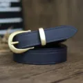 Cintura in vera pelle da donna vintage fibbia ad ardiglione cintura nera semplice - Nero