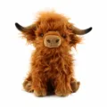 Detaillierte Vorderansicht eines flauschigen schottischen Hochlandrind-Stofftiers - 25cm / Braun