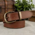 Cintura Donna in Vera Pelle Conciata Vegetale Vintage con Fibbia in Ottone per Casual - Kaki / 100cm
