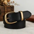 Elegante cintura da donna in vera pelle nera vintage con fibbia in ottone anticato. - Nero / 100cm