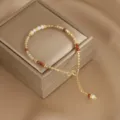 Elegante pulsera de perlas naturales con cuentas facetadas en caja de regalo dorada - Estilo 1