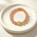Elegante pulsera de cuentas de piedra de sol natural con dije de cristal dorado - Estilo 3