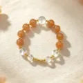 Pulsera de cuentas de cristal natural naranja y transparente con detalles dorados - Estilo 4