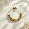 Handmade yellow and clear crystal beaded bracelet with a gold star charm for women - Style 6