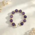Natural purple amethyst beaded bracelet with crystal accents and gold spacers for women - Style 7