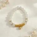 Elegant translucent white stone beaded bracelet with golden gourd charm details - Style 8