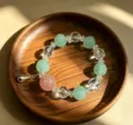 Natural green fluorite and rose quartz crystal beaded bracelet with silver charm - Style 1