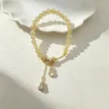 Natural yellow crystal beaded bracelet featuring diamond-studded gourd pendant charms - Style 12