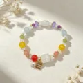 Handmade colorful natural crystal beaded bracelet featuring a gold 'Good Luck' charm - Style 13