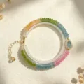 Elegant natural crystal multi-color beaded bracelet with gold extension chain - Style 17